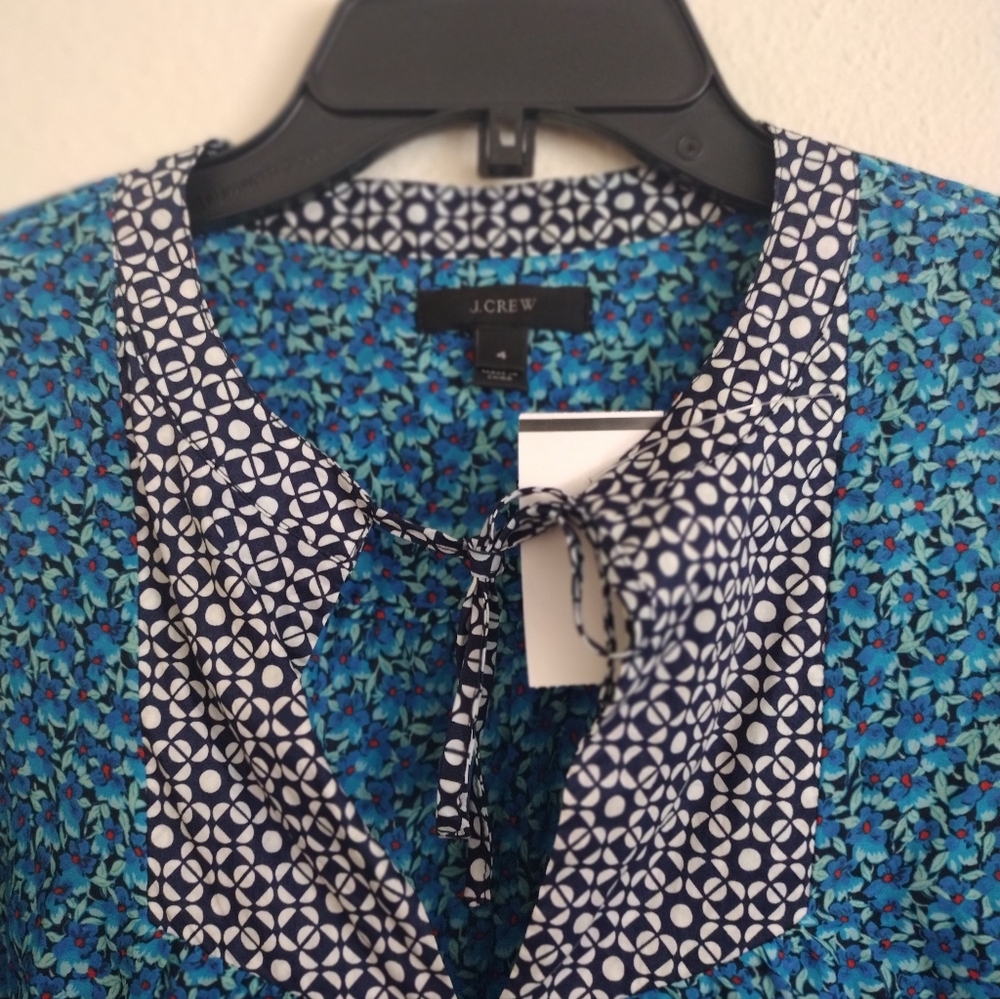 J. Crew Flowerpatch Blue Mixed Pattern Silk Cotto… - image 4